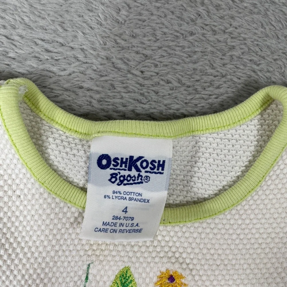 Vintage OshKosh B'gosh T Shirt Kids Size 4‎ White Embroidered Flower Cherry 90s